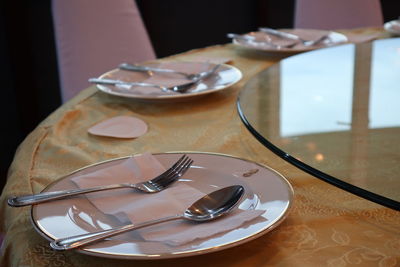 High angle view of dessert in plate on table