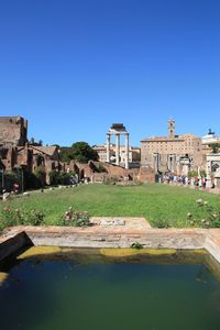 View of built structure against clear blue sky