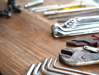 High angle view of tools on table