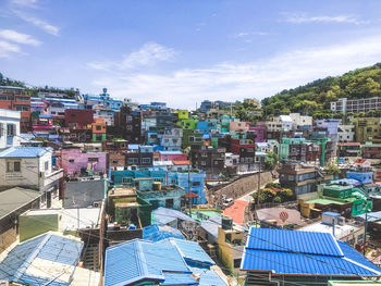 High angle view of buildings in city