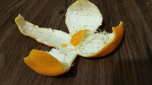 High angle view of fruits on cutting board