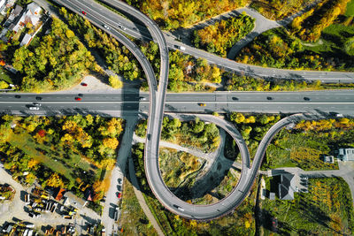 Aerial view of highway and town