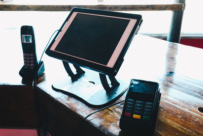 Close-up of laptop on table