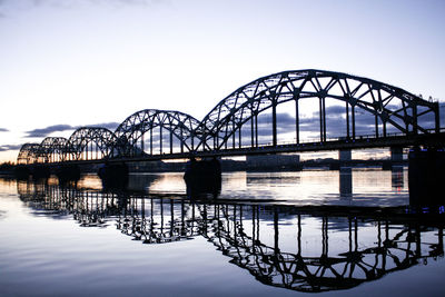 View of modern bridge over river against clear sky