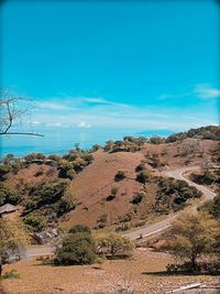 Scenic view of landscape against blue sky