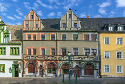 Historical houses in renaissance style on a market square of weimar, germany