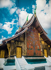 Low angle view of temple building against sky