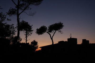 Low angle view of silhouette trees against clear sky