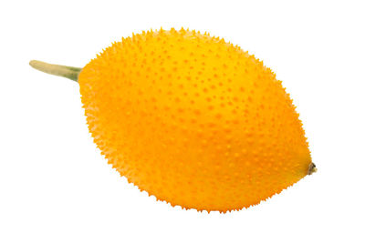 Close-up of orange fruit against white background