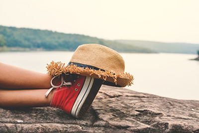 Sun hat on shoes