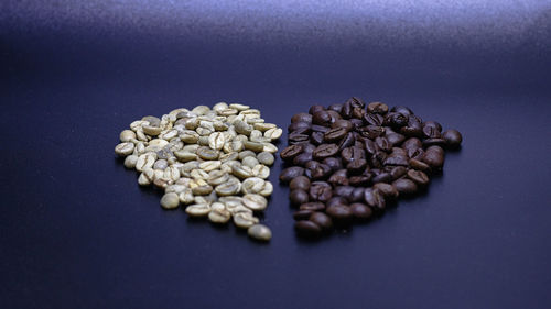 High angle view of coffee beans on table