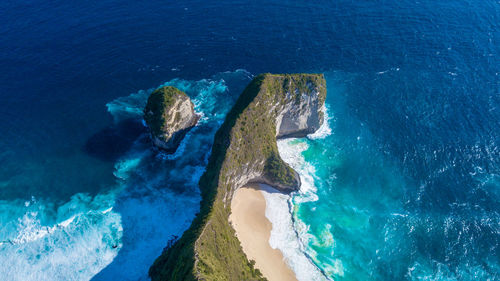 High angle view of blue sea