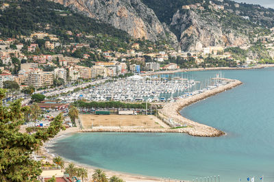 Aerial view of the beautiful beach of menton