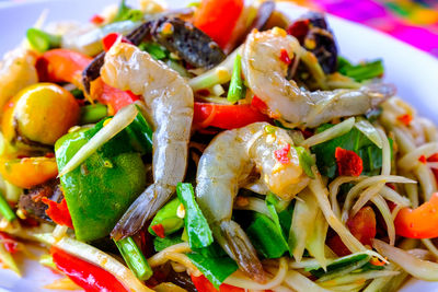 Close-up of chopped vegetables in plate