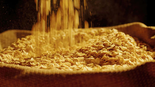 Bowl of oat flake isolated on black background