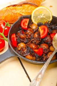 High angle view of food on table