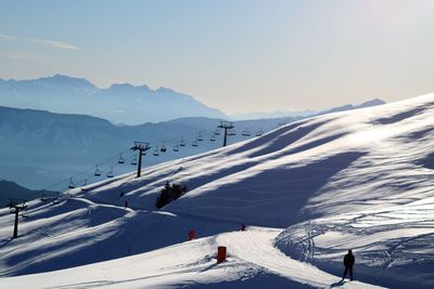 Scenic view of snowcapped mountain against sky