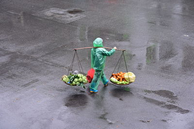 High angle view of people in sea
