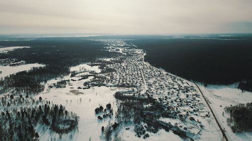 High angle view of city during winter