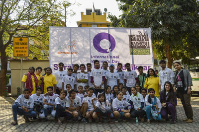 Group of people on street in city