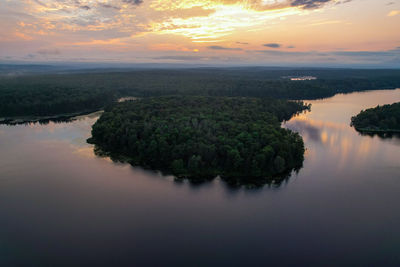 Scenic view of lake against sky during sunset in promised land park