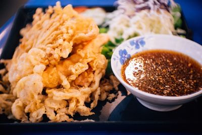 Close-up of meal served on table