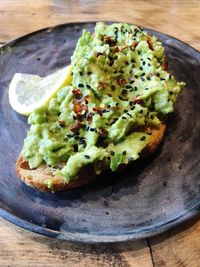 High angle view of breakfast served on table