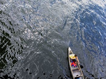 High angle view of boat in water