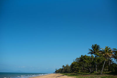 Scenic view of sea against clear blue sky