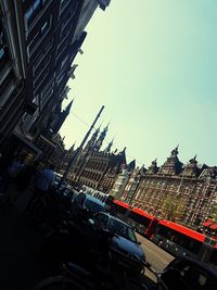 Panoramic view of city buildings against clear sky