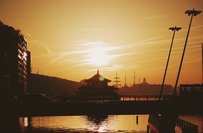 Scenic view of river against sky at sunset