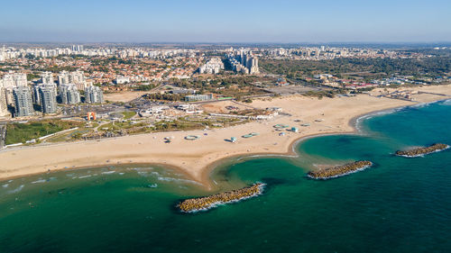 High angle view of buildings in city