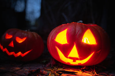 Close-up of illuminated halloween pumpkin