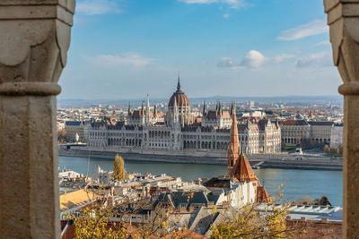 Cityscape of budapest and hungarian parliament on bank of danube river