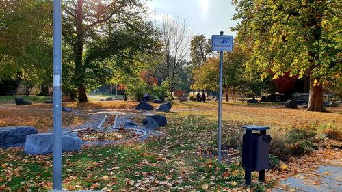 Rear view of people at park during autumn