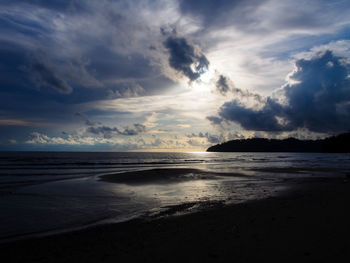 Scenic view of sea against cloudy sky