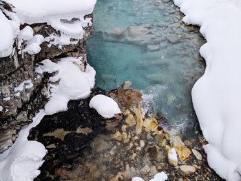 High angle view of frozen lake