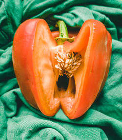 High angle view of orange bell peppers