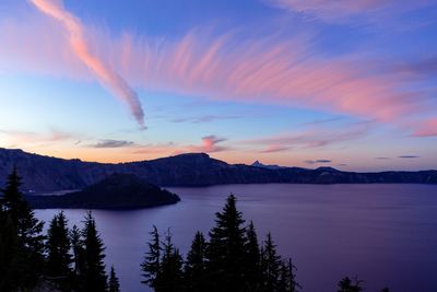 Scenic view of lake against sky during sunset