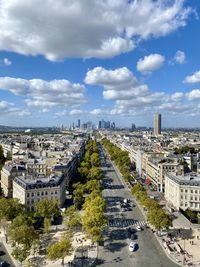 View  on top of the triumphal arc of the avenue de la grande armée 