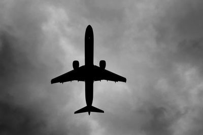 Directly below shot of airplane against sky