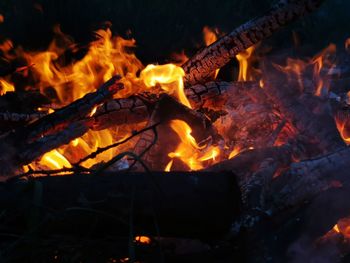 Close-up of fire burning at night