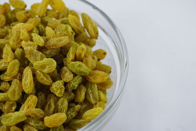 High angle view of pasta in bowl on table