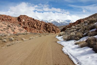 Scenic view of mountains against sky during winter