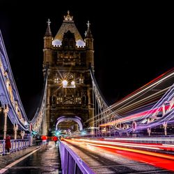 Light trails on bridge at night