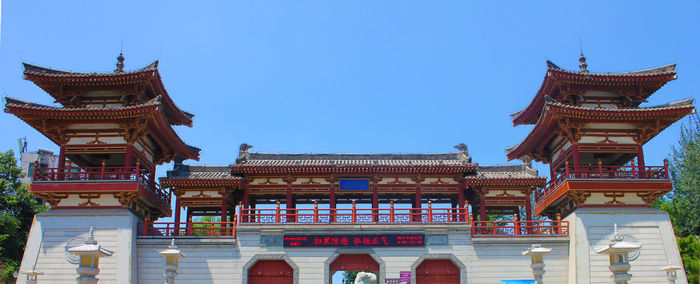 Low angle view of temple building against clear sky