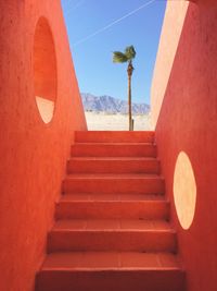 Low angle view of stairs against sky