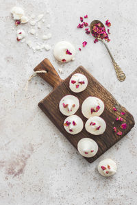 High angle view of heart shape on table