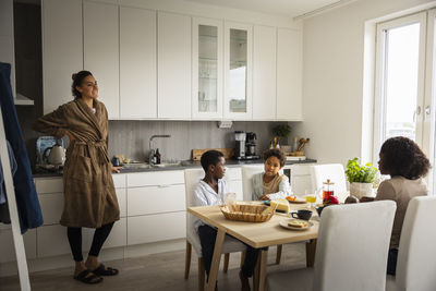 Family having breakfast at home