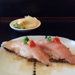 Close-up of sushi served in plate